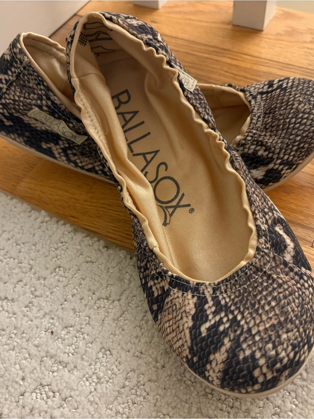 Women's Snake-Print Ballasox Foldable Ballet Flats in Brown